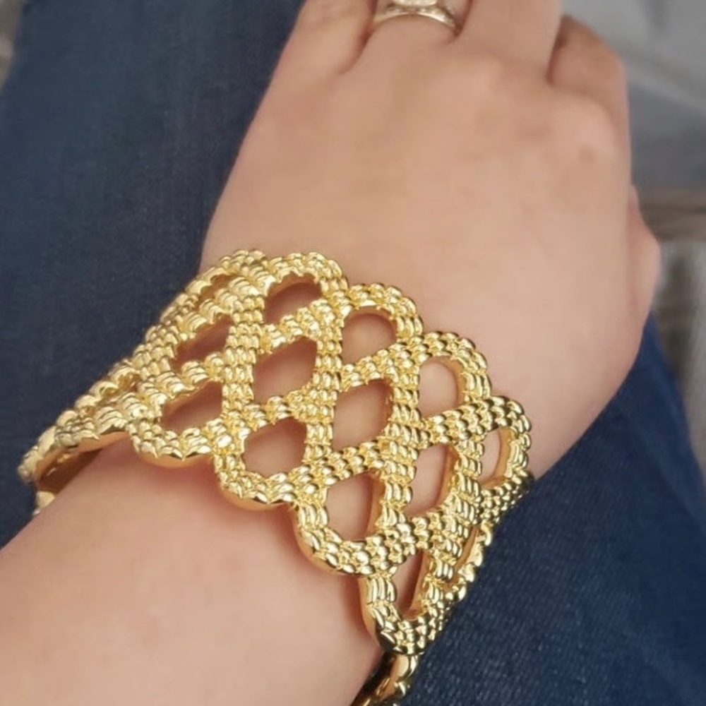 Lilly Pulitzer Gold Tone Open Weave Cuff Bracelet | Statement Jewelry